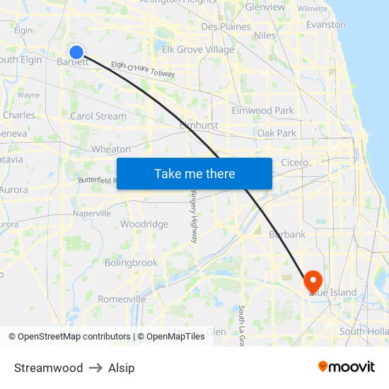 Streamwood to Alsip map
