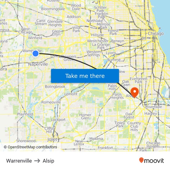 Warrenville to Alsip map