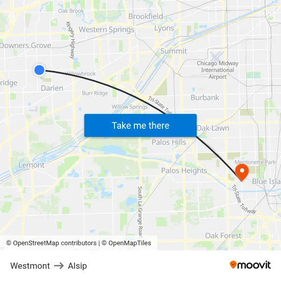 Westmont to Alsip map