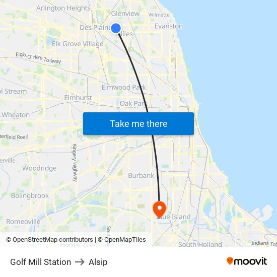 Golf Mill Station to Alsip map