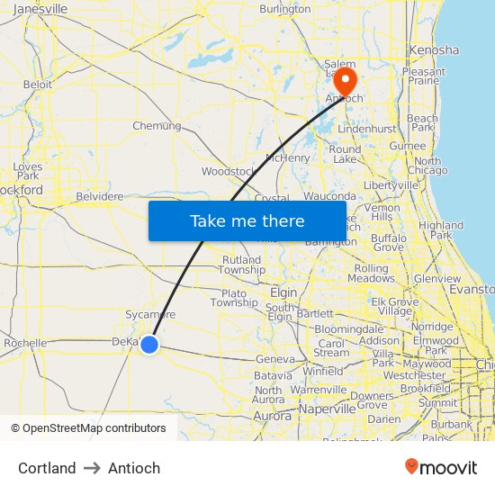 Cortland to Antioch map