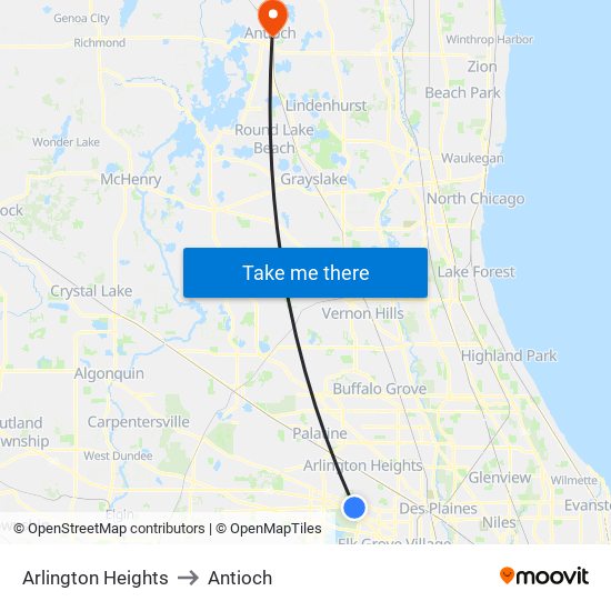 Arlington Heights to Antioch map