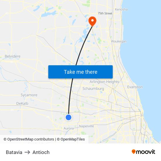 Batavia to Antioch map