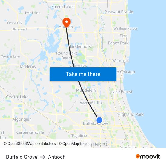 Buffalo Grove to Antioch map