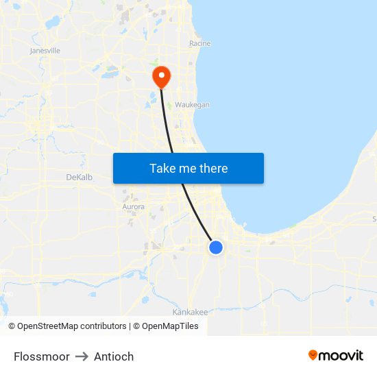 Flossmoor to Antioch map