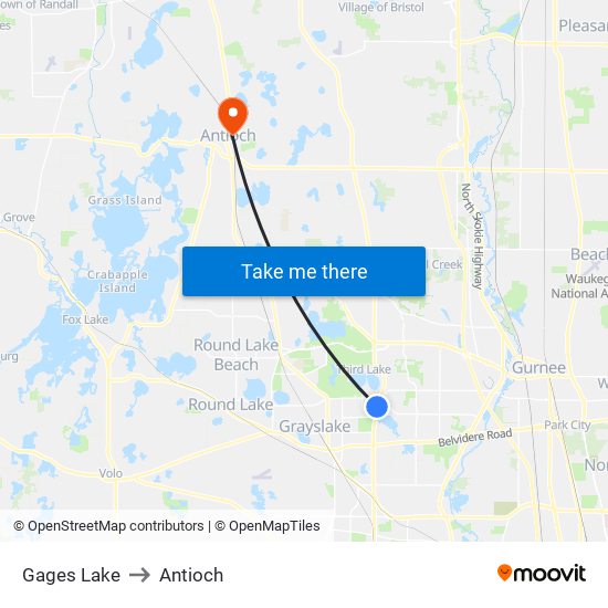 Gages Lake to Antioch map