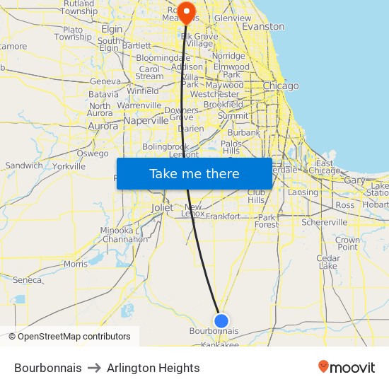 Bourbonnais to Arlington Heights map