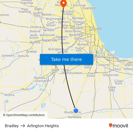 Bradley to Arlington Heights map