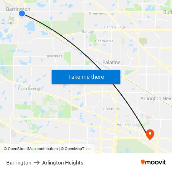 Barrington to Arlington Heights map