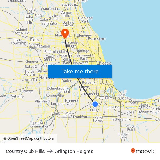 Country Club Hills to Arlington Heights map