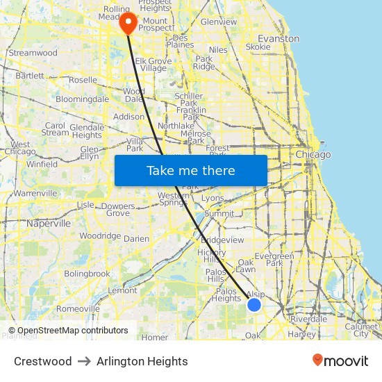 Crestwood to Arlington Heights map