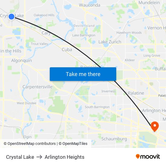 Crystal Lake to Arlington Heights map