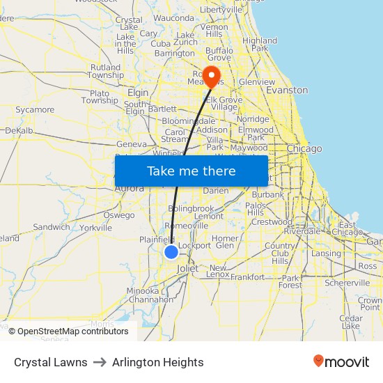 Crystal Lawns to Arlington Heights map