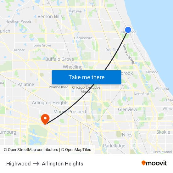 Highwood to Arlington Heights map