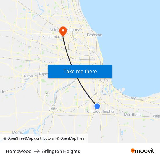 Homewood to Arlington Heights map