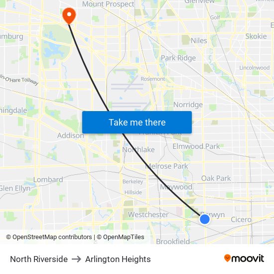 North Riverside to Arlington Heights map