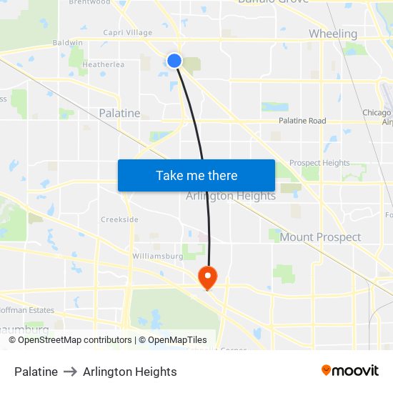 Palatine to Arlington Heights map
