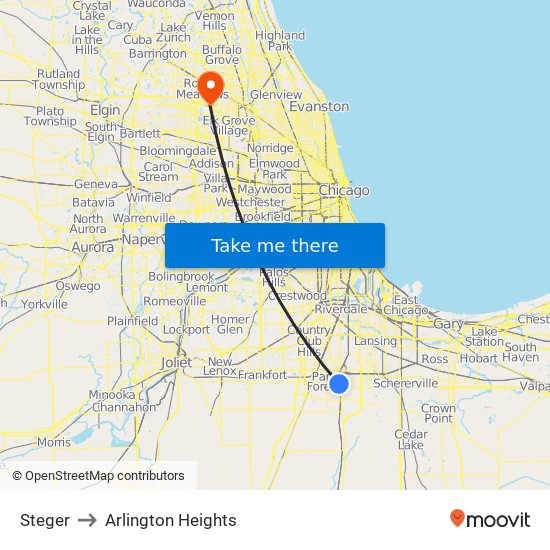 Steger to Arlington Heights map