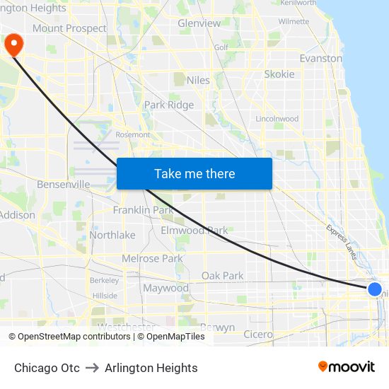 Chicago Otc to Arlington Heights map