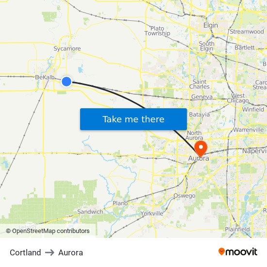 Cortland to Aurora map