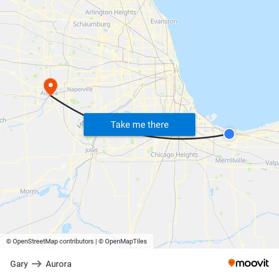 Gary to Aurora map