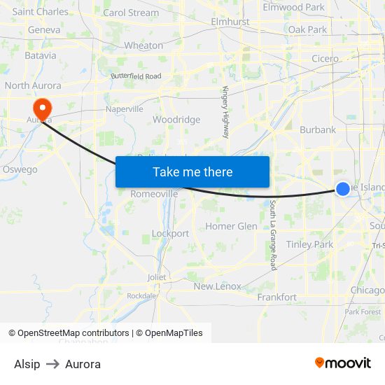 Alsip to Aurora map