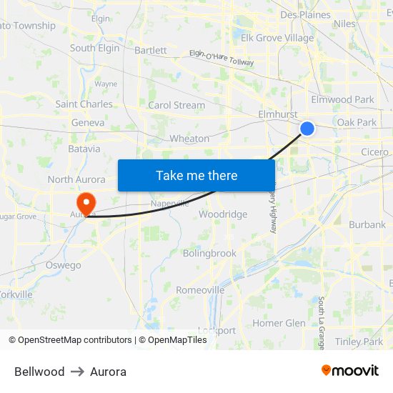 Bellwood to Aurora map
