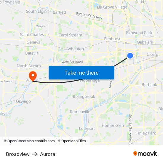 Broadview to Aurora map