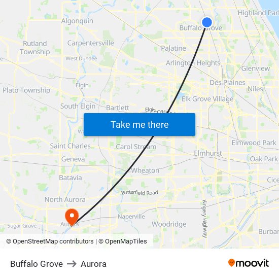 Buffalo Grove to Aurora map