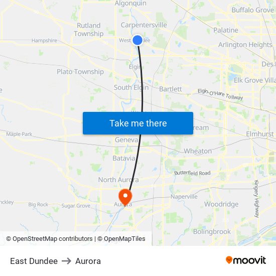 East Dundee to Aurora map