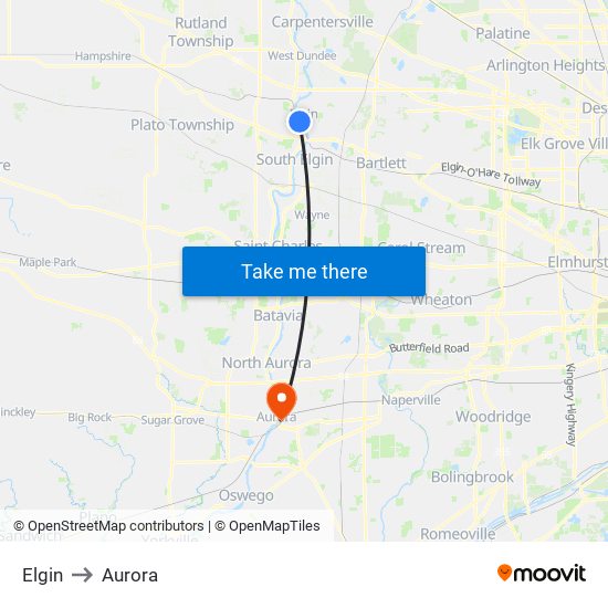 Elgin to Aurora map