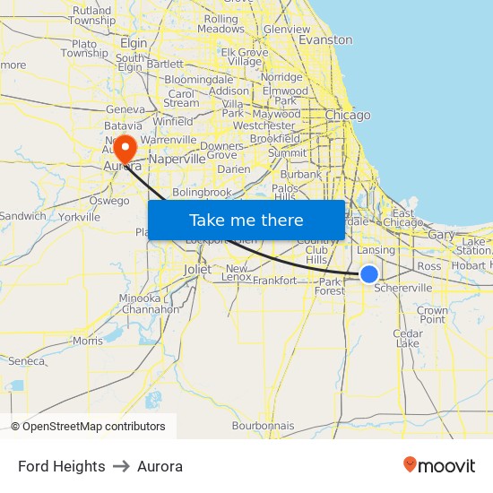 Ford Heights to Aurora map
