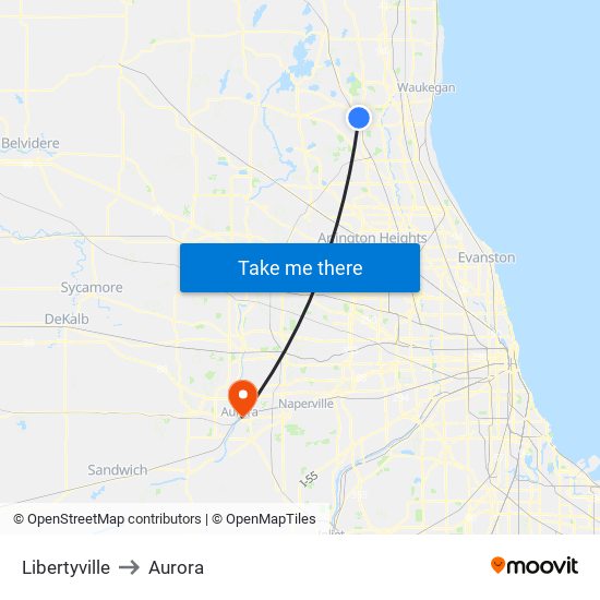 Libertyville to Aurora map