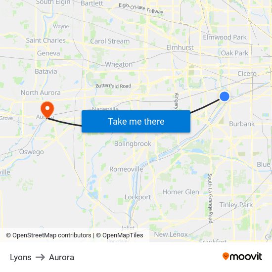 Lyons to Aurora map