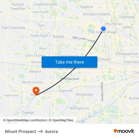 Mount Prospect to Aurora map