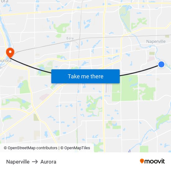 Naperville to Aurora map