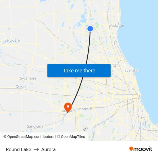 Round Lake to Aurora map