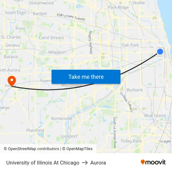 University of Illinois At Chicago to Aurora map