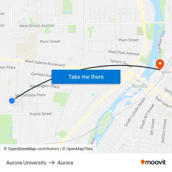 Aurora University to Aurora map