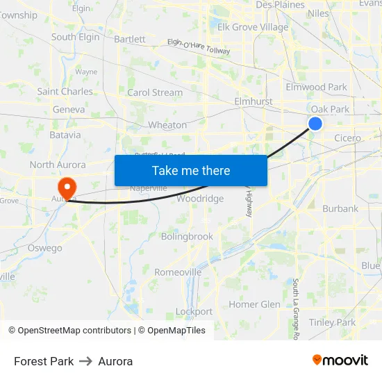 Forest Park to Aurora map