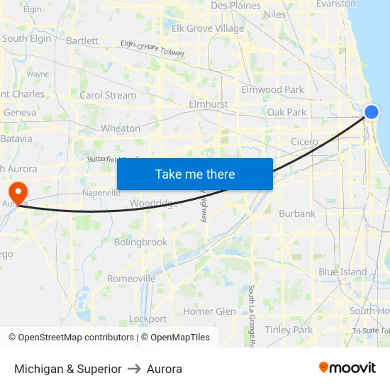 Michigan & Superior to Aurora map