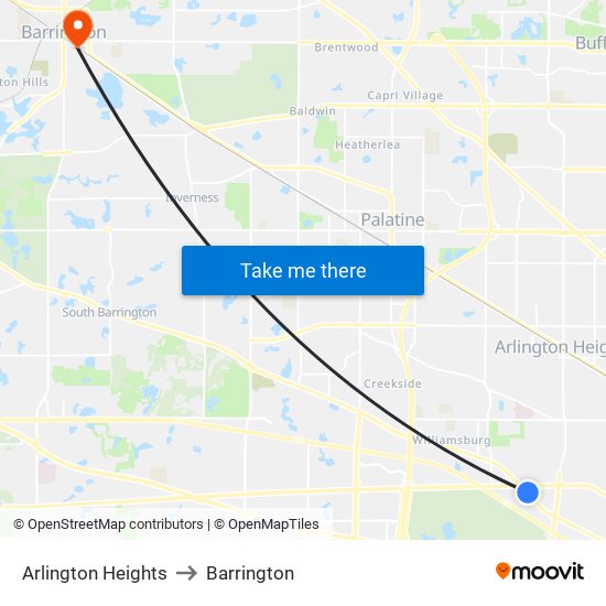 Arlington Heights to Barrington map