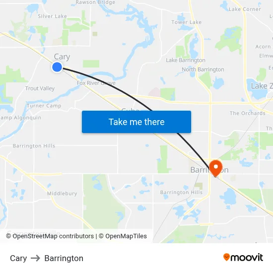 Cary to Barrington map