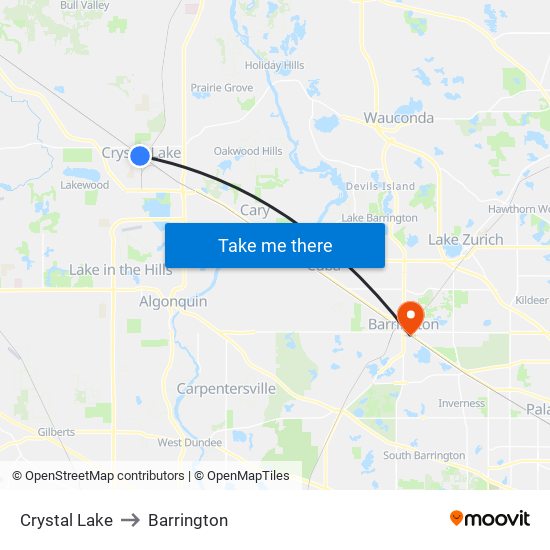 Crystal Lake to Barrington map