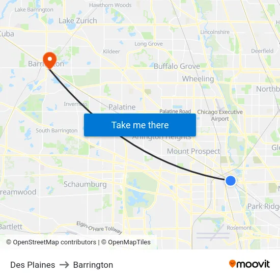 Des Plaines to Barrington map
