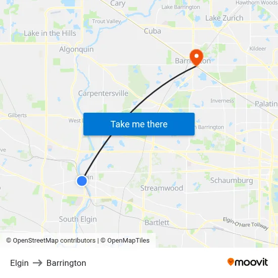 Elgin to Barrington map