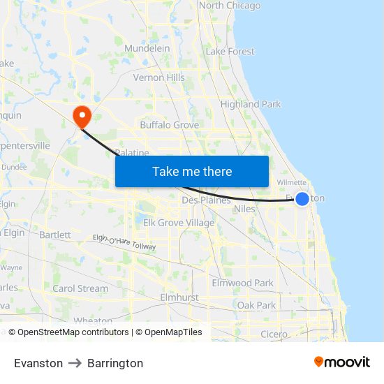 Evanston to Barrington map