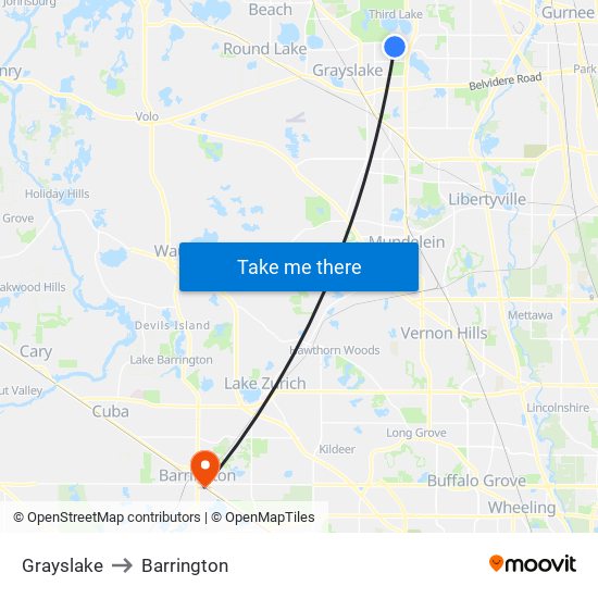 Grayslake to Barrington map