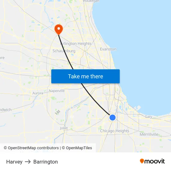 Harvey to Barrington map