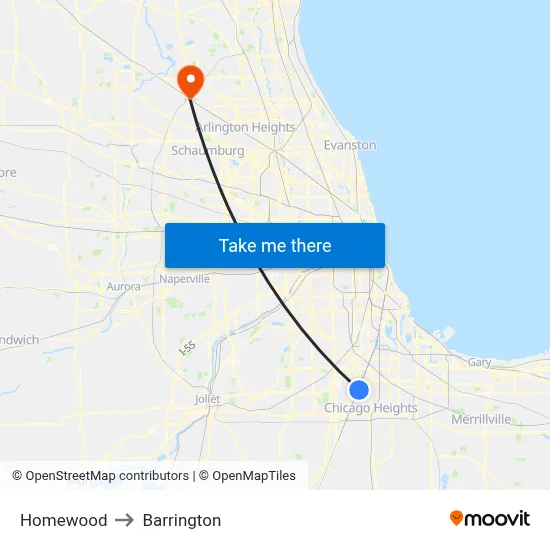 Homewood to Barrington map